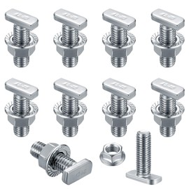 Hammer Head Screws M10 x 30, Pack of 10 T-Slot Sliding Screws with 10 Flange Nuts Hex Nuts, T-Nut Bolts, Greenhouse Screws for PV Modules Photovoltaic Aluminium Profile Greenhouse