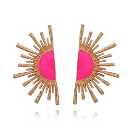 RCHENGYANUIMA Punk Bohemian Gold Star Statement Sunflower Flowers Geometric Exaggerated Studs Earrings for Women (pink)
