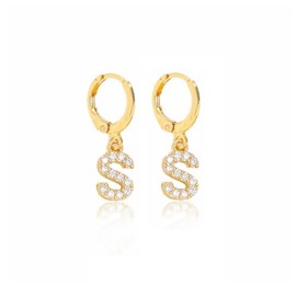 Gold Gold Plated CZ Letter Initial Hoop Earrings for Women Small Huggie Hoop Earrings Jewelry Valentine's Day Gifts for Her-S
