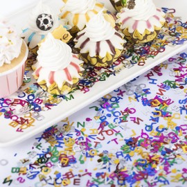 Gyufise 3000Pcs Multicolor 8mm Alphabet Sequin Letter Varsity Letters Paillette Table Confetti Sequins Table Decorations for DIY Balloons Baby Shower Birthday Wedding Party