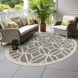 Rugshop Contemporary Geometric Indoor/Outdoor Round Rug 8' Blue