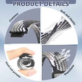 （3 Of Pack）Braided Solo Loop Bands Compatible with Galaxy Watch 5 /Galaxy Watch 4 40mm 44mm,Galaxy Active 2 40mm 44mm,Galaxy Watch 5 Pro 45mm/Galaxy Watch 4 Classic, 20mm Adjustable Sport Strap for Women Men