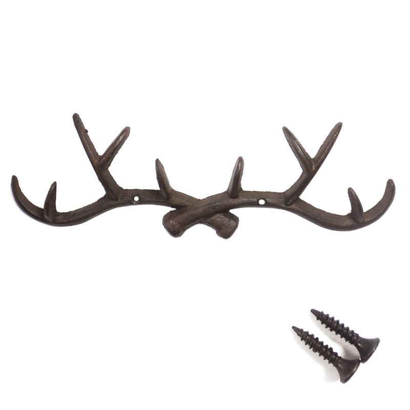 KiaoTime l Vintage 14" Rustic Cast Iron Deer Antlers Wall