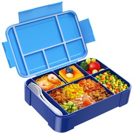 Bento-Style Kids Lunch Box - 1450ml Large Leakproof 6 Compartments Kids Lunchbox Toddler Bento Lunch Box with Utensils for School, Book-Style Reusable Lunch Snack Containers for Daycare