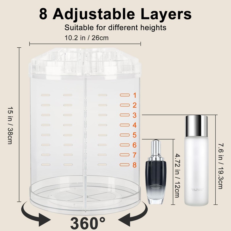 AMEITECH Makeup Organizer, 360 Degree Rotating Adjustable Cosmetic Storage Display