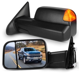 SCITOO Towing Mirrors fit 2009-2016 for Dodge for Ram 1500 2010-2016 for Ram 2500 3500 with Power Heated Temperature Sensor Amber Turn Signal Puddle Manual Folding and Flip up Features