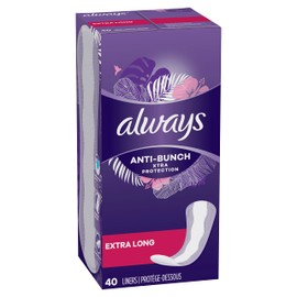 Always Anti-Bunch Xtra Protection Daily Liners Extra Long Unscented, Anti Bunch Helps You Feel Comfortable, 40 Count