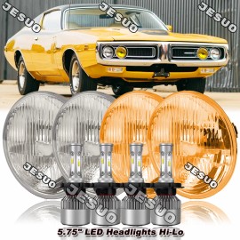 JESUO 4PCS For 1967-74 Dodge Charger 4x 5.75" LED Headlights Hi-Lo DRL Reflector Lamp