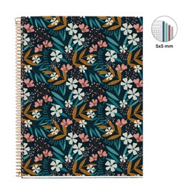 Miquelrius - A4 Notebook 4 Coloured Stripes Squared 5x5mm 120 Sheets 70gsm Spiral Bound Wildflower Collection Flowers
