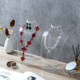 MyGift 12-Inch Clear Premium Acrylic Necklace and Earring Display Stand, Set of 2 – Jewelry Organizer Bust for Necklaces, Pendants, Earrings – Tabletop Holder for Retail, Home, or Craft Show