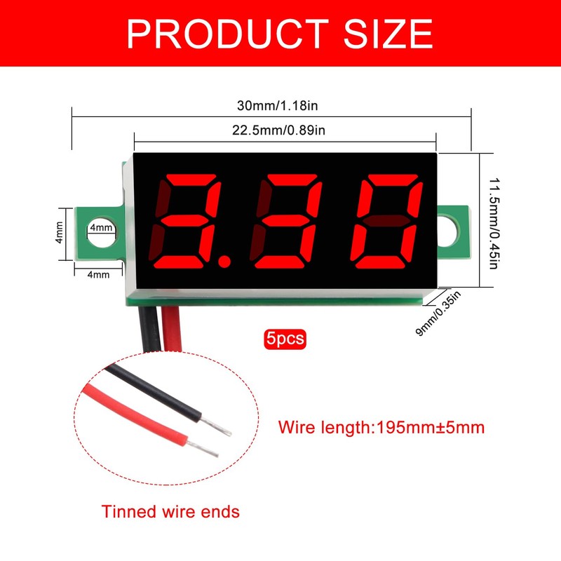 YIXISI 5 PCS DC 2.4-30V Gauge Tester 0.28", 2 Wires