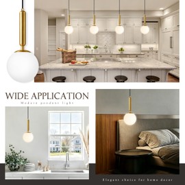 Mccokaige 6" Gold Modern Globe Pendant Light 2 Pack Mid Century Pendant Lights with Milky White Glass Hanging Light Fixture for Kitchen Island Dining Room Bedroom Living Room Entryway(Bulbs Incl.)