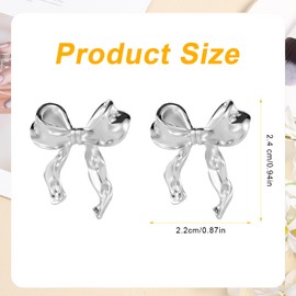Gold Silver Bow Earrings, Classic Ribbon Bow Stud Earrings, Cute Bow Knot Earrings for Women and Girls, Jewellery Gift, Alloy Steel