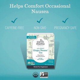 Earth Mama Organic Ginger Nausea Tea | Comforts Occasional Nausea + Morning Sickness, 16 Teabags Per Box (3-Pack)