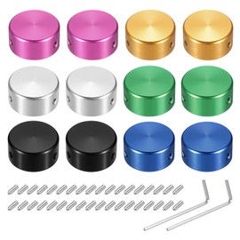 MECCANIXITY 12 Pcs Footswitch Toppers Guitar Pedal Button Caps Metal Footswitch Top Cover 3/8" Multi-Color for Guitar Effects Pedal Buttons, Silver, Black, Yellow, Green, Blue, Red