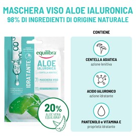 Equilibra, Aloe Ialuronica Maschera Viso Idratante, con Acido Ialuronico, Aloe Vera e Centella Asiatica, Azione Idratante, Adatta a Pelli Sensibili, Clinicamente testata, Tessuto 100% Naturale