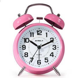 AYRELY® Super Loud Twin Bell Alarm Clock for Heavy Sleepers, 4-Inch Silent Non-Ticking Quartz with Backlight, Metal Cute Clock for Kids' Rooms (Pink)