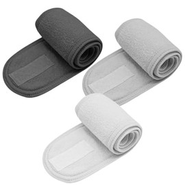 Pack 3 Diadema Suave Para Spa, Lavable, superabsorción, para maquillaje, cinta ajustable de forro, banda para el pelo, toalla suave (negro, gris y blanco)