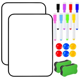 WEFHEF Pack of 2 Wipeable Whiteboard Magnetic Wall Small Whiteboards Magnetic Double-Sided Magnetic Board Dry Erase White Board A4 Format 30 x 21 cm with 8 Dry Erase Pens + 2 Sponges + 6 Magnets