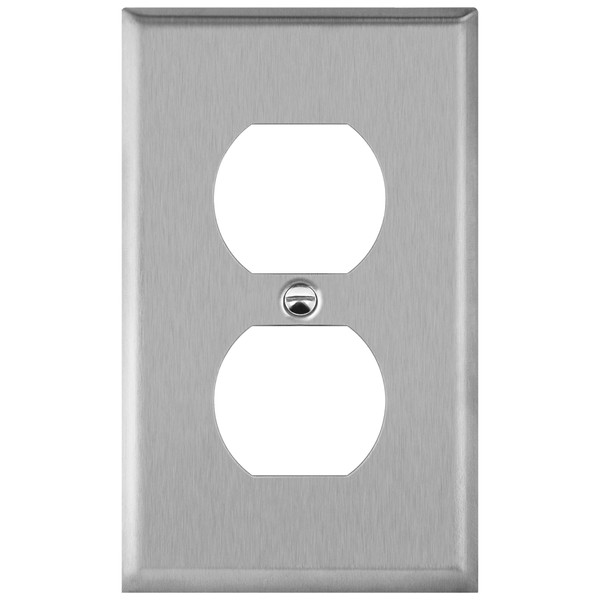 ENERLITES Duplex Receptacle Metal Wall Plate, Stainless Steel Outlet Cover, Corrosion Resistant, Size 1-Gang 4.50" x 2.76", UL Listed, 7721, 430, Silver, Standard
