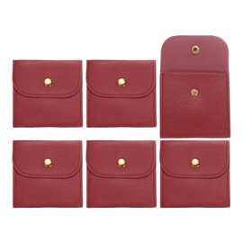 sourcing map 6 Pcs Mini Jewelry Pouch, 8 PU Leather Small Soft Jewelry Package Gift Storage Bag Travel for Women Rings Necklace Bracelet, Burgundy