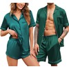 Ekouaer Womens Silk Satin Pajamas Set Short Sleeve Sleepwear Button