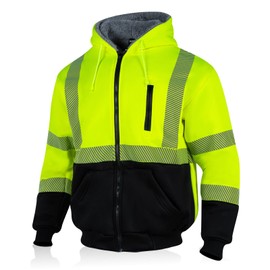 WISIGO High Visibility Safety Jacket ANSI Class 3 Reflective Zipper Hooded Sweatshirt for Men Work Construction(Yellow,4XL)