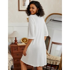 Ekouaer Zipper Robes for Women 3/4 Sleeve Waffle Knit Bathrobe Lightweight Short Housecoat with Pockets Soft Loungewear