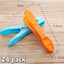 24 PCS Clothes Pegs For Washing Line, Beach Towel Clips Washing Pegs, Plastic Laundry Pegs Washing Clothes Clip, for Garden, Sunbeds Sun Loungers Pool Chairs (4 Colors)