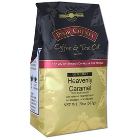 Door County Coffee, Heavenly Caramel, Sweet & Buttery Caramel Flavored Coffee, Medium Roast, Ground Coffee, 20 oz Bag