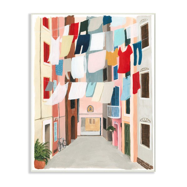 Stupell Industries Laundry Day Clothes Line Between Apartments Wall Plaque,