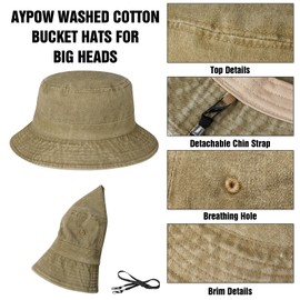 AYPOW XX-Large Bucket Hat Unisex, Big Vintage Washed Denim Cotton Outdoor Sun Hat, Oversized Foldable Breathable Fishing Hats for Outdoor Hiking Travel Men Women, Plain Colours Size 54-64cm