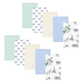 Hudson Baby Unisex Baby Cotton Flannel Burp Cloths 10-Pack, Boy Dino World, One Size