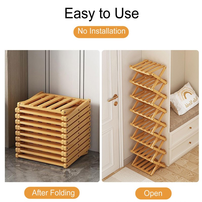 YYW Shoe Rack, Foldable Bamboo Shoes Shelf, Freestanding Shoe Storage