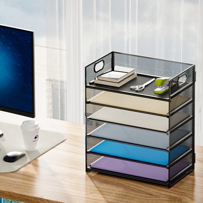 Marbrasse 2 Pack Desk Organizer with Handle, 6 Tier Paper