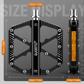 GUOOTU German Professional Bicycle Pedals, CNC Aluminium MTB Pedals, Lightweight, 3 Sealed Bearings, Non-Slip for Mountain Bike, City Bike, Road Bike, BMX, E-Bike (Black)