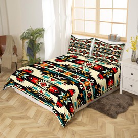 Feelyou Black Southwestern Duvet Cover King Size Geometric Bedding Set Tribal Native American Indian Design Vinatge Comforter Cover Set Decor Exotic Style Stripe Line Bedspread Cover (No Comforter)