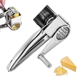 Doyime Stainless Steel Cheese Grater, Rotary Cheese Grater, Multifunctional Hand Grinder, Easy to Grip Design, Labor Saving, Rotating Handle, Food Hopper, Comfortable Grip, 19.5 x 10.5 x 8 cm Kitchen