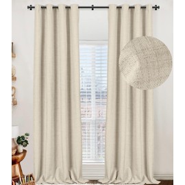 100% Blackout Curtains 63 Inches Long,Linen Blackout Curtains 63 Inch Length 2 Panels Set,Thermal Insulated Full Light Blackout Curtains for Bedroom/Living Room,50" W x 63" L 2 Panels,Natural Flax