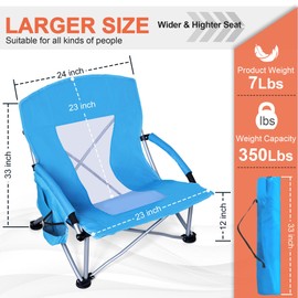 Beach Camping Chair for Adults, 2 Pack Large Folding Chairs, Blue