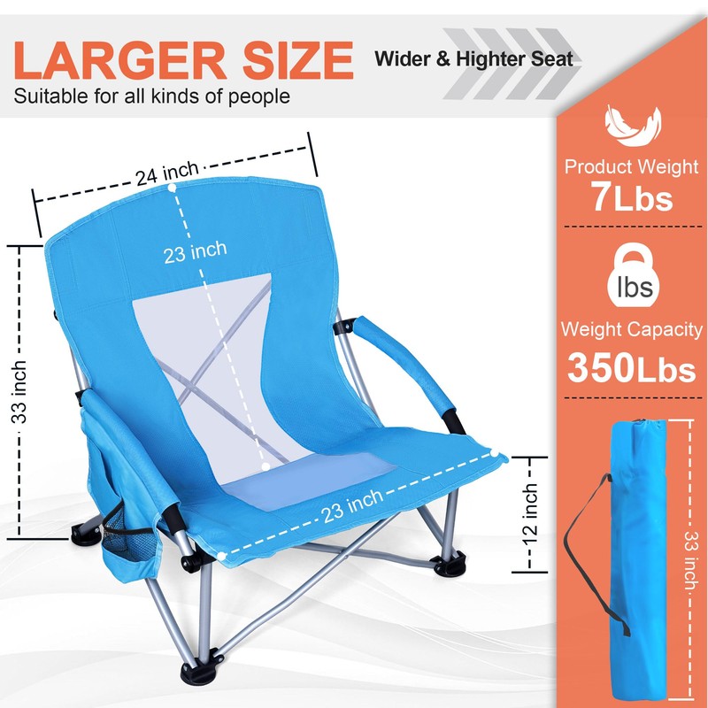 Beach Camping Chair for Adults, 2 Pack Large Folding Chairs,