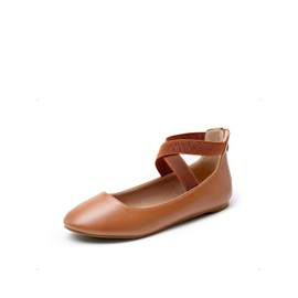 DREAM PAIRS Women's Comfortable Fashion Elastic Ankle Straps Flats Shoes,Size 7,Tan/Pu,Sole_Stretchy