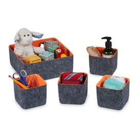 Relaxdays 5-Piece Organiser for Wardrobe, Drawer and Much More, Foldable, 2 Sizes, Grey/Orange