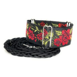 SightHound Gang Martingale Dog Collar for Greyhound Saluki Whippet and Other Breeds with Similar Neck 2'' Wide (M 11''-14'' and Leash Set), Red, black