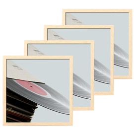 eletecpro 12.5x12.5 Record Frame Wood Beige Vinyl Frames Set of 4 Made of PVC with Acrylic Cover, Displays 12 Inch LP by Hanging, Lightweight and Sturdy Album Frames for Home Wall Decor