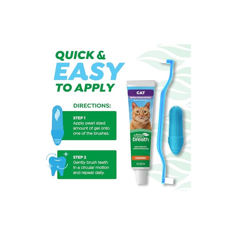 TropiClean Fresh Breath Cat Toothbrush and Toothpaste Kit, Cat Teeth