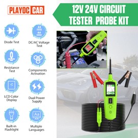 PLAYOCCAR Automotive Circuit Tester Probe Kit, 12V 24V Car Electrical Diagnostic Tool with Integrated Torch for Testing AC/DC Voltage, Resistor and Diode