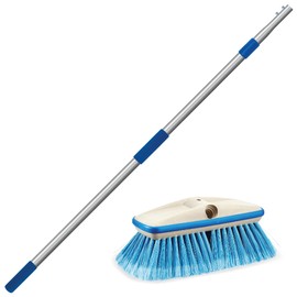 STAR BRITE Deluxe Telescoping Deck Brush Kit - Extendable Aircraft-Grade Aluminum Handle, Medium Multipurpose Bristles, Floats if Dropped, Ergonomic Design, Multi-Surface Cleaning - Blue (040192)