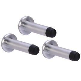 HANDLEZONE® 3 Pack 75mm / 3 inch Projecting Skirting Or Wall Mounted Door Stop, Concealed Fixing, Rubber Buffer Stopper - Satin Chrome