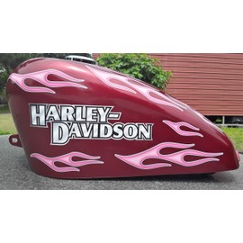 No. 28 Airbrushed Edition Pink with Smoke Pinstripe -28pc - Old School Flame Decals for Motorcycle Tank, fenders, Helmet